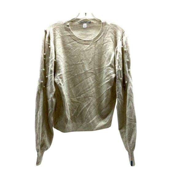 Autumn Cashmere Beige Gray Pearl Sleeve Puff Sweater M - Picture 2 of 6